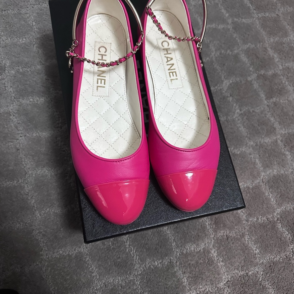 Chanel Hot Pink Flats with Chain Detail